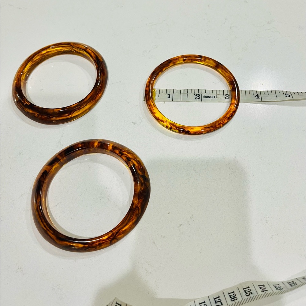 Vintage Tortoiseshell Lucite Bangle Trio | Bold Marbled Stacking Set | 1990s - Picture 12 of 16